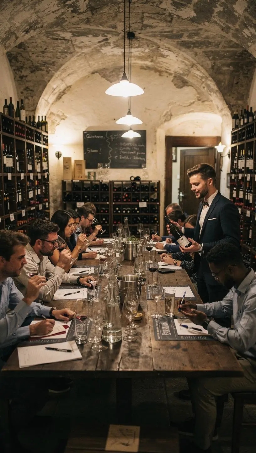 Ein Weinregal mit einer Auswahl an österreichischen Weinen.