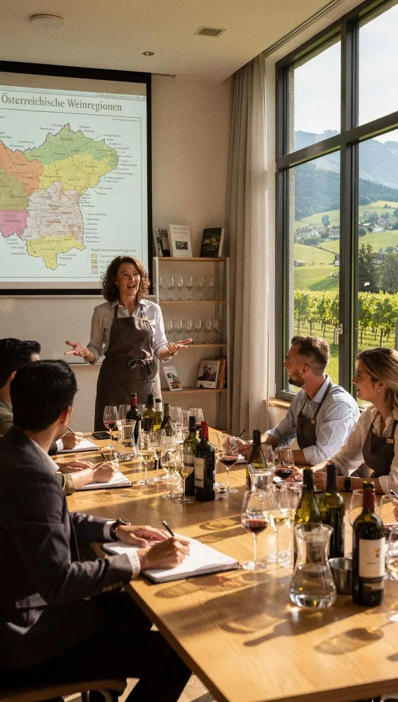 Ein Sommelier, der eine Weinprobe mit verschiedenen Sorten durchführt.