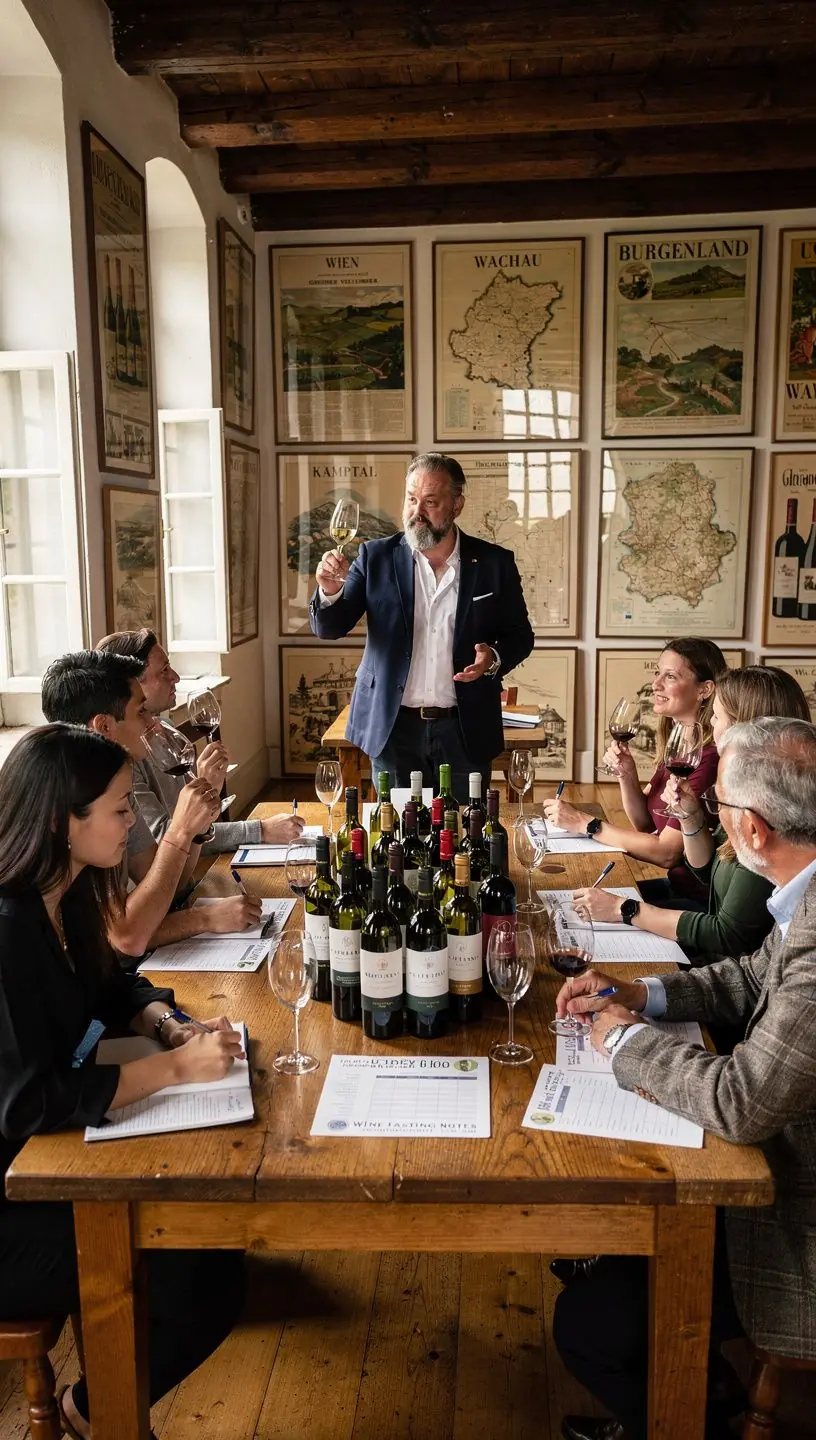 Ein Lehrer, der in einem Online-Kurs die Kunst der Weinpaarung erklärt.