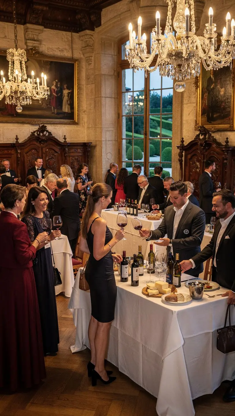 Eine Gruppe von Teilnehmern bei einer Online-Weinverkostung, die Notizen machen.